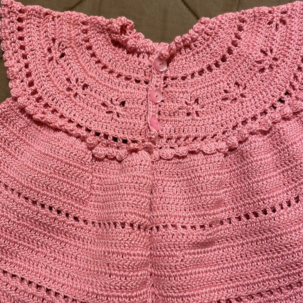 Handmade pink vintage knit baby dress o/s - Picture 5 of 13